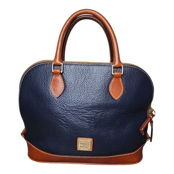 Dooney & Bourke Handbags - Dooney & Burke Womens Pebble Grain Zip Zip Satchel Leather Navy Blue With Brown